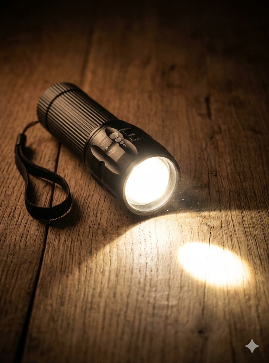 Mała mocna latarka LED  300 lm z zoomem 3xAAA aluminiowa obudowa — zdjęcie produktu