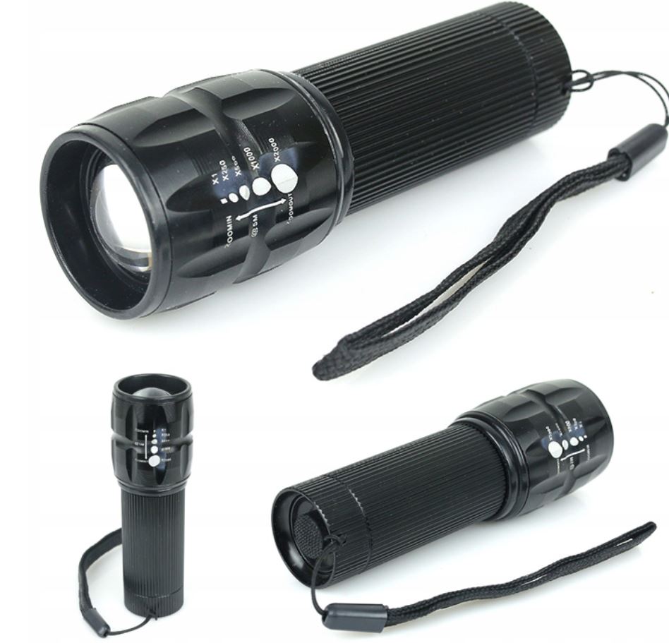 Mała mocna latarka LED  300 lm z zoomem 3xAAA aluminiowa obudowa — zdjęcie produktu