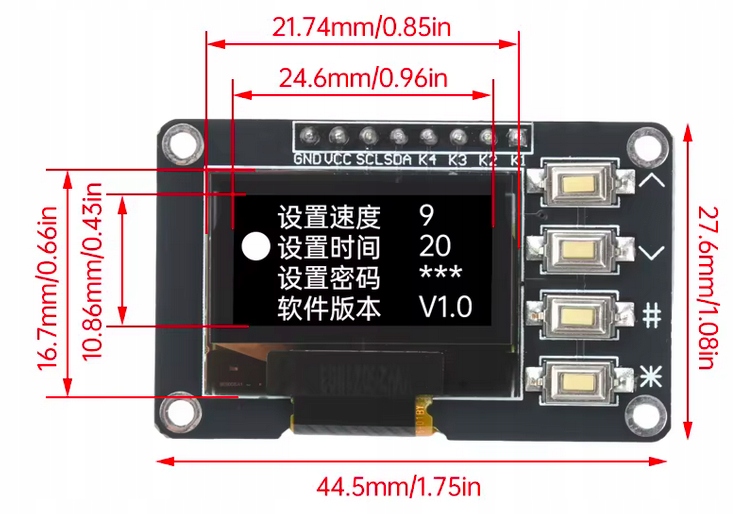 IMZ Wyśietlacz panel OLED 0.96" SSD1306 I2C z 4 przyciskami BLUE — zdjęcie produktu