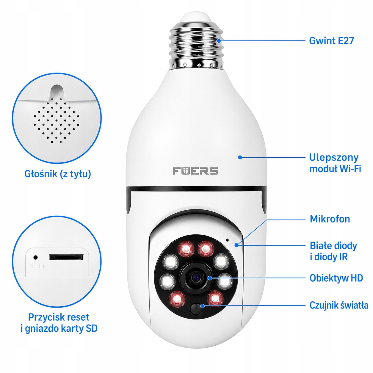 Fuers Kamera IP WiFi E27 2MP Full HD PTZ 2.4GHz — zdjęcie produktu